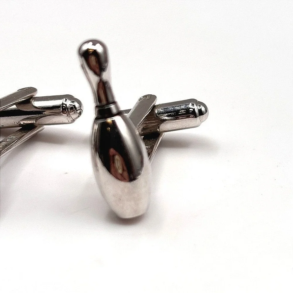 Vintage HICKOK Bowling Pin Cufflinks Silver Tone Novelty Sports Men's U.S.A.